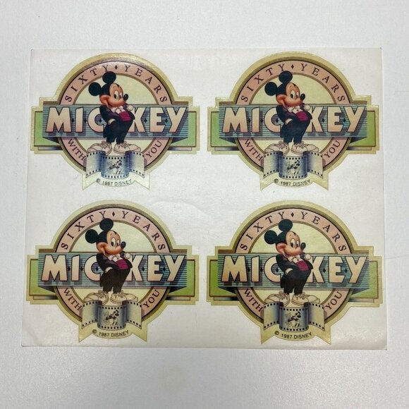 Disney Other - 1987 Walt Disney Sixty Years Mickey Mouse with You 4 Stickers Sheet Lot Unused
